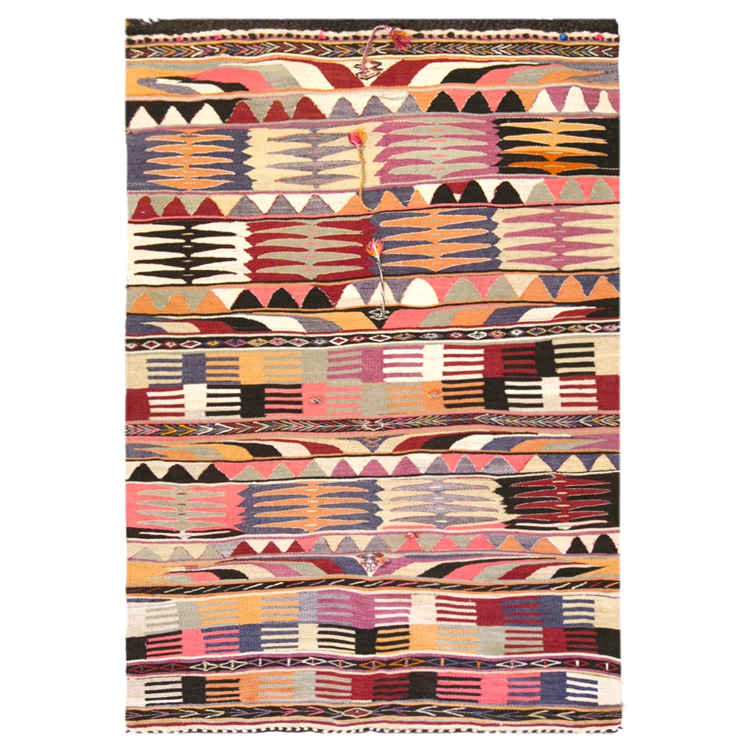 Vintage Turkish Kilim Rug, 3.3 x 5.9 ft, 102 x 180 cm, Handwoven Wool Kilim