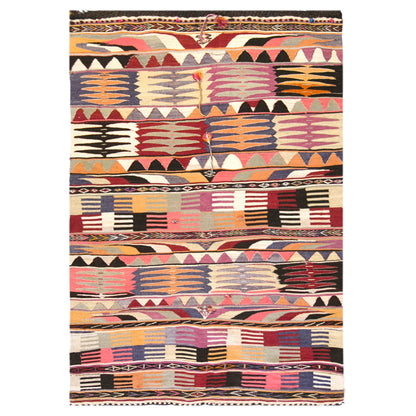 Vintage Turkish Kilim Rug, 3.3 x 5.9 ft, 102 x 180 cm, Handwoven Wool Kilim