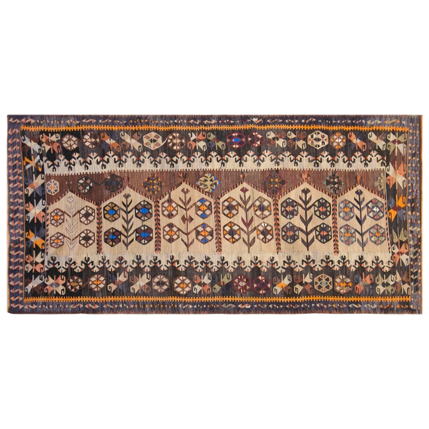 Vintage Turkish Kilim Runner Rug, 3.4 x 9.7 ft, 105 x 295 cm, Handwoven Wool Kilim