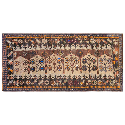 Vintage Turkish Kilim Runner Rug, 3.4 x 9.7 ft, 105 x 295 cm, Handwoven Wool Kilim