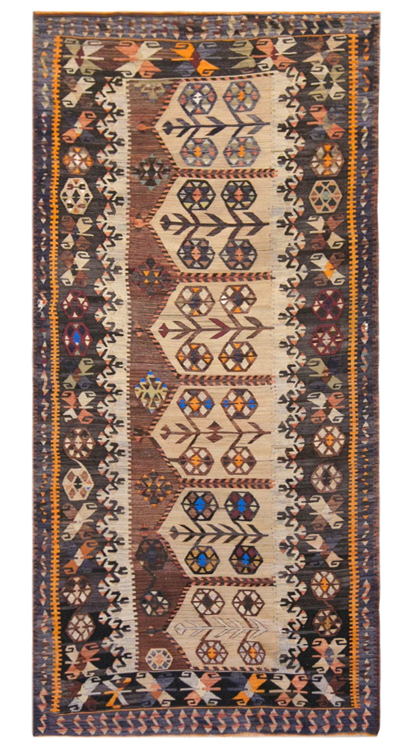 Vintage Turkish Kilim Runner Rug, 3.4 x 9.7 ft, 105 x 295 cm, Handwoven Wool Kilim