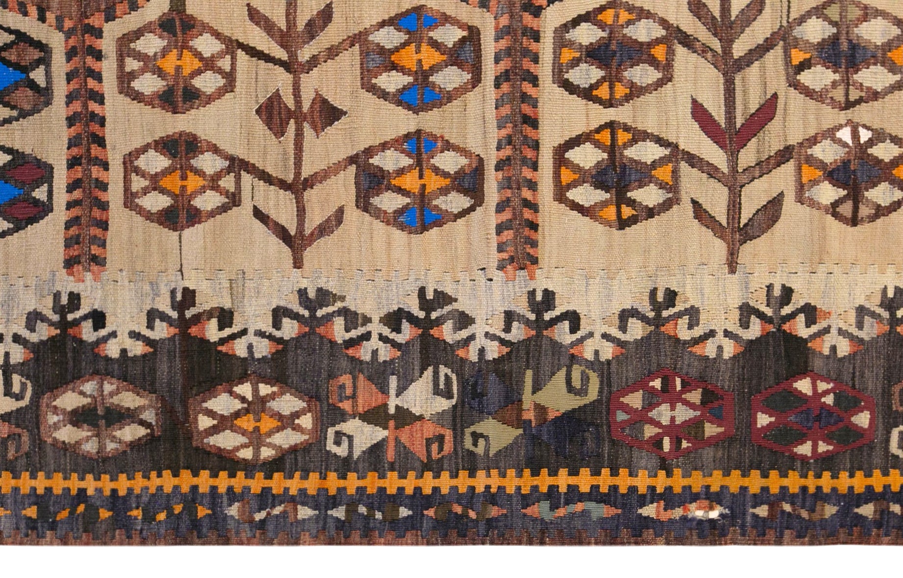 Vintage Turkish Kilim Runner Rug, 3.4 x 9.7 ft, 105 x 295 cm, Handwoven Wool Kilim