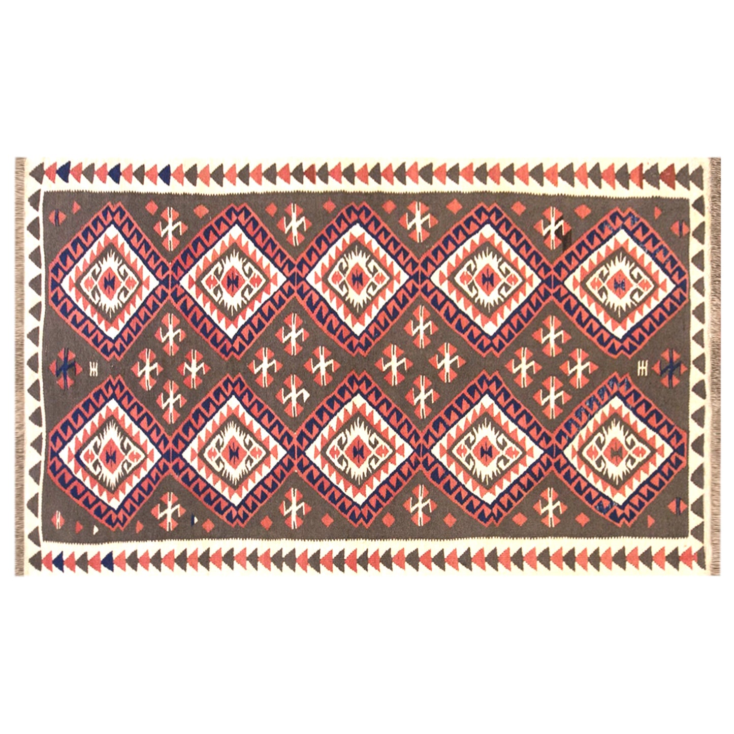 Vintage Turkish Kilim Rug, 3.6 x 7.5 ft, 111 x 230 cm, Handwoven Wool Kilim