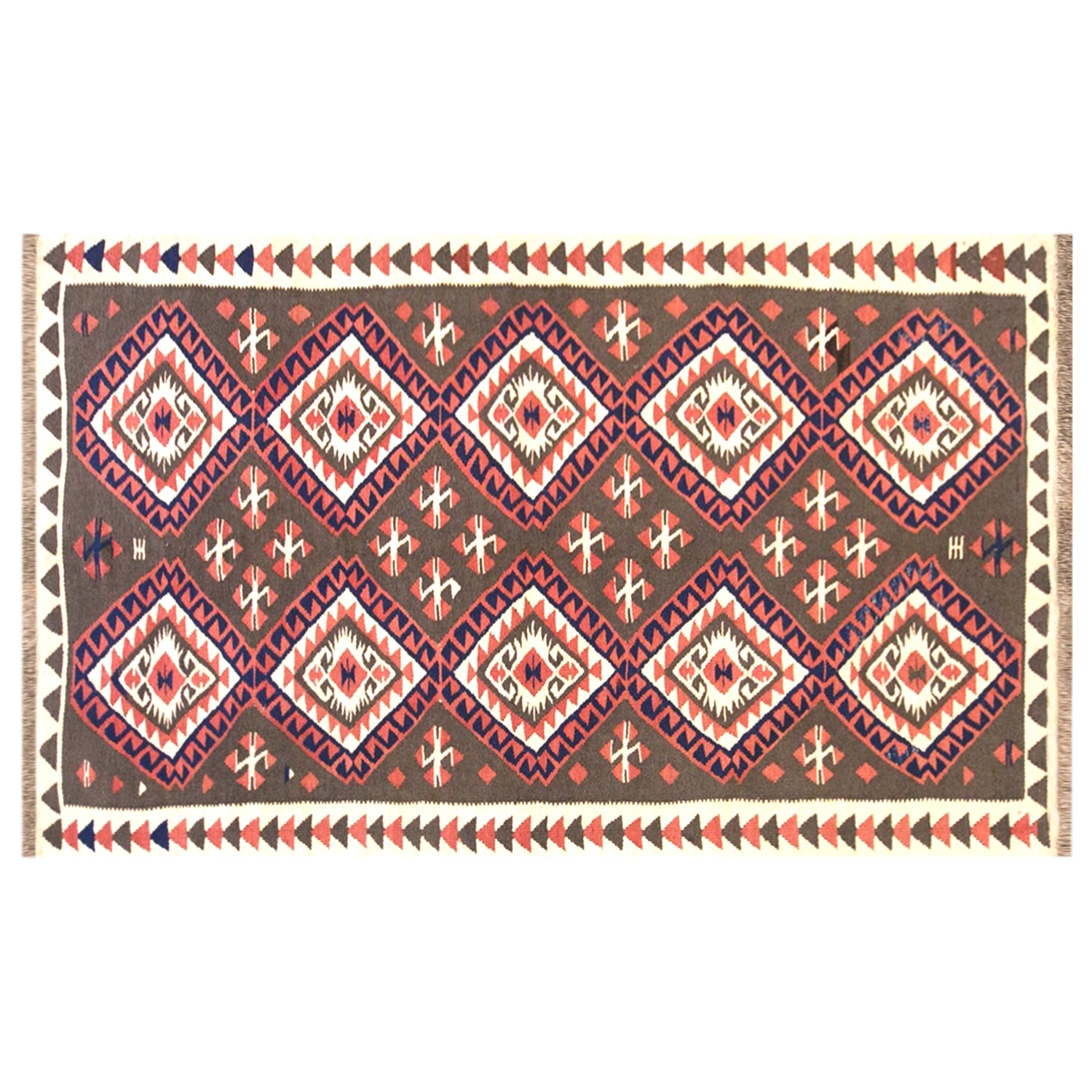 Vintage Turkish Kilim Rug, 3.6 x 7.5 ft, 111 x 230 cm, Handwoven Wool Kilim