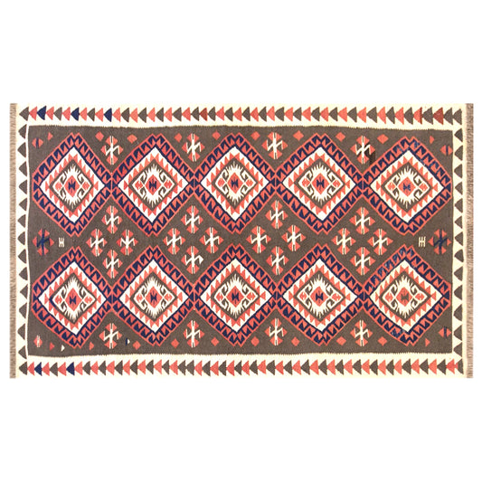 Vintage Turkish Kilim Rug, 3.6 x 7.5 ft, 111 x 230 cm, Handwoven Wool Kilim