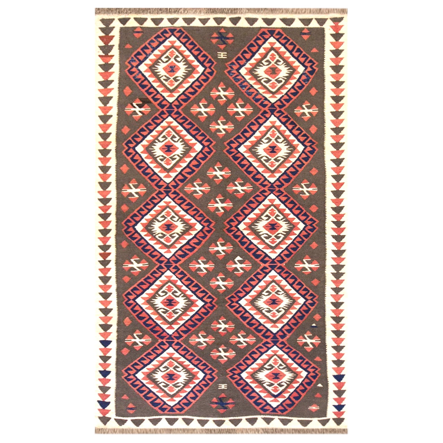 Vintage Turkish Kilim Rug, 3.6 x 7.5 ft, 111 x 230 cm, Handwoven Wool Kilim