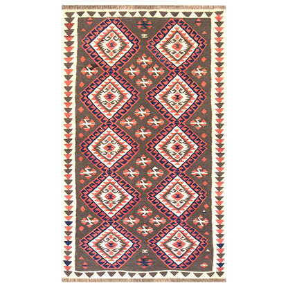 Vintage Turkish Kilim Rug, 3.6 x 7.5 ft, 111 x 230 cm, Handwoven Wool Kilim