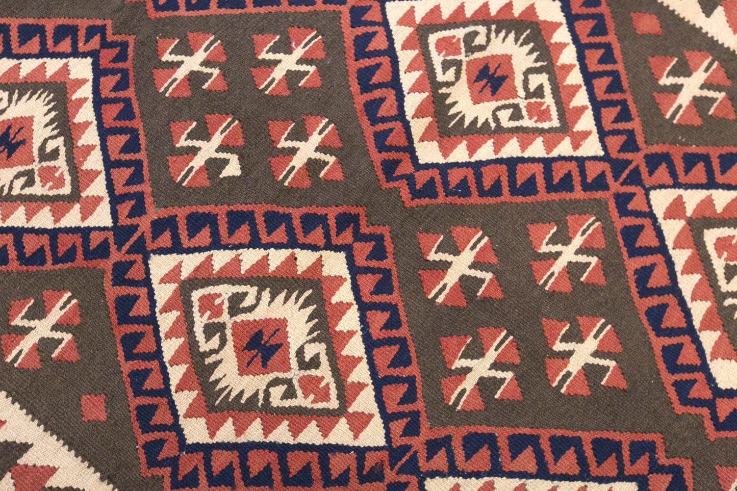 Vintage Turkish Kilim Rug, 3.6 x 7.5 ft, 111 x 230 cm, Handwoven Wool Kilim