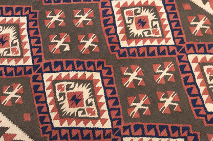 Vintage Turkish Kilim Rug, 3.6 x 7.5 ft, 111 x 230 cm, Handwoven Wool Kilim