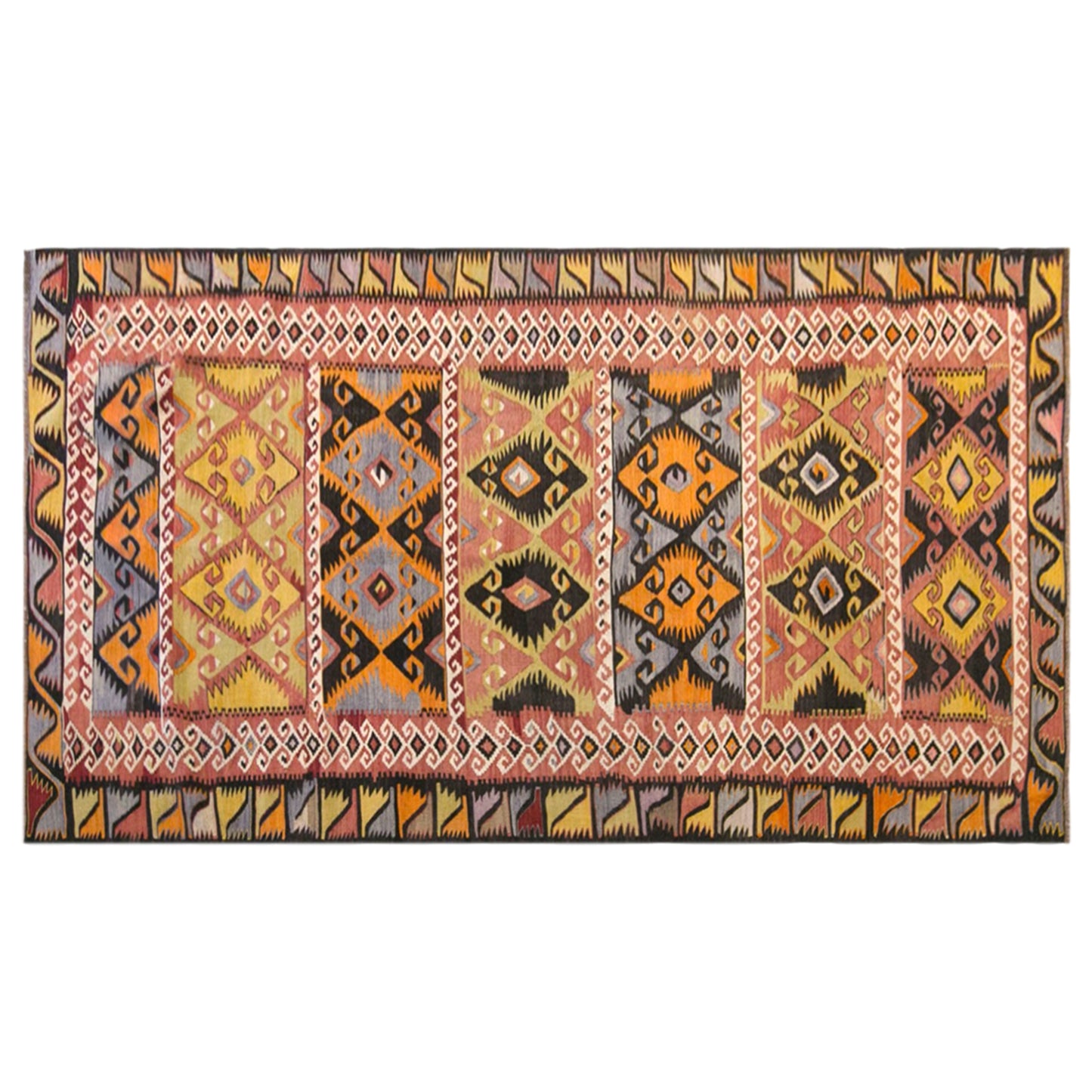 Vintage Turkish Kilim Rug, 3.7 x 9.7 ft, 112 x 295 cm, Handwoven Wool Kilim