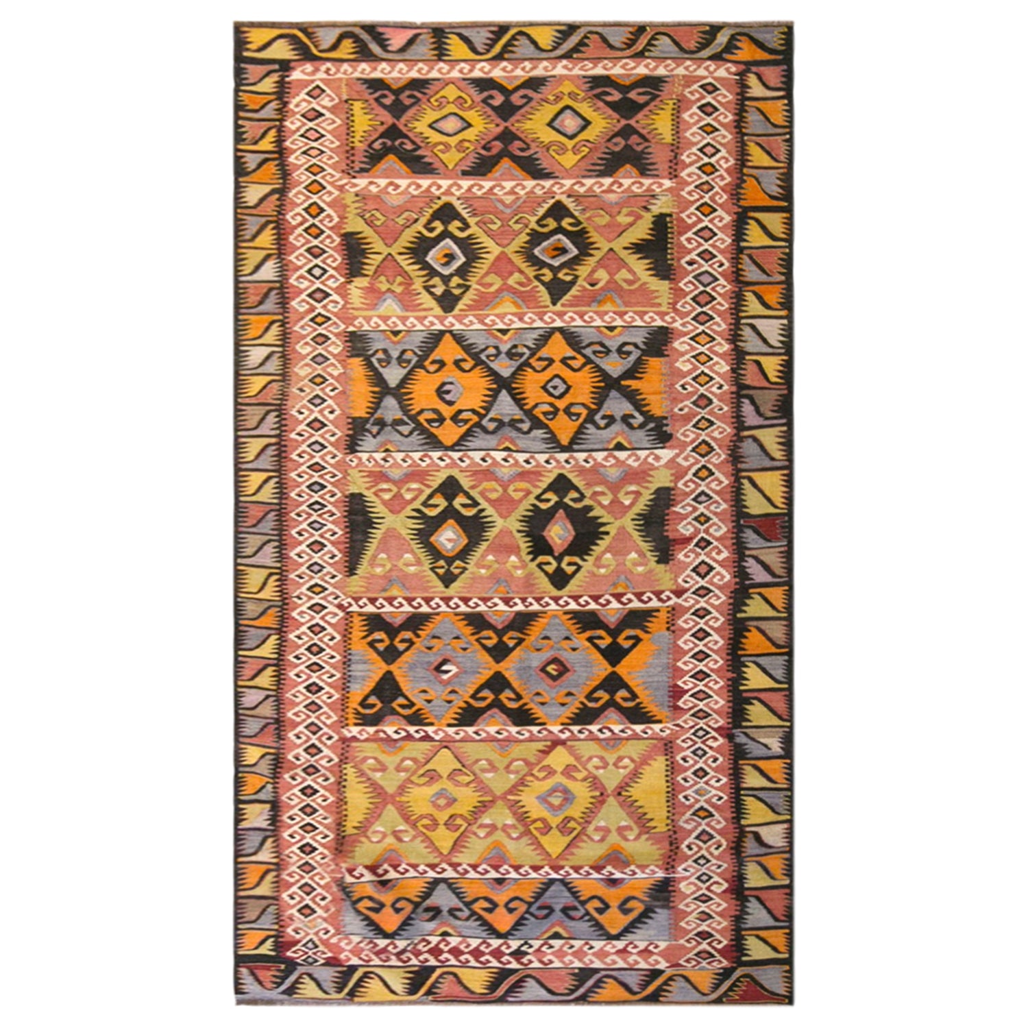 Vintage Turkish Kilim Rug, 3.7 x 9.7 ft, 112 x 295 cm, Handwoven Wool Kilim