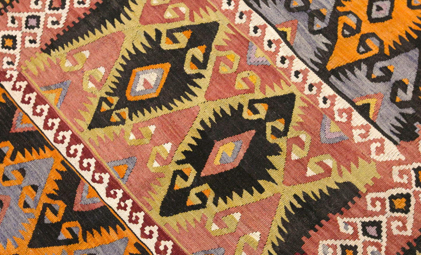 Vintage Turkish Kilim Rug, 3.7 x 9.7 ft, 112 x 295 cm, Handwoven Wool Kilim