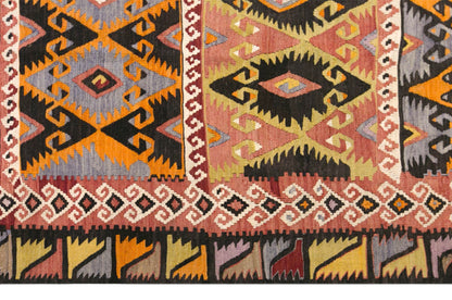 Vintage Turkish Kilim Rug, 3.7 x 9.7 ft, 112 x 295 cm, Handwoven Wool Kilim
