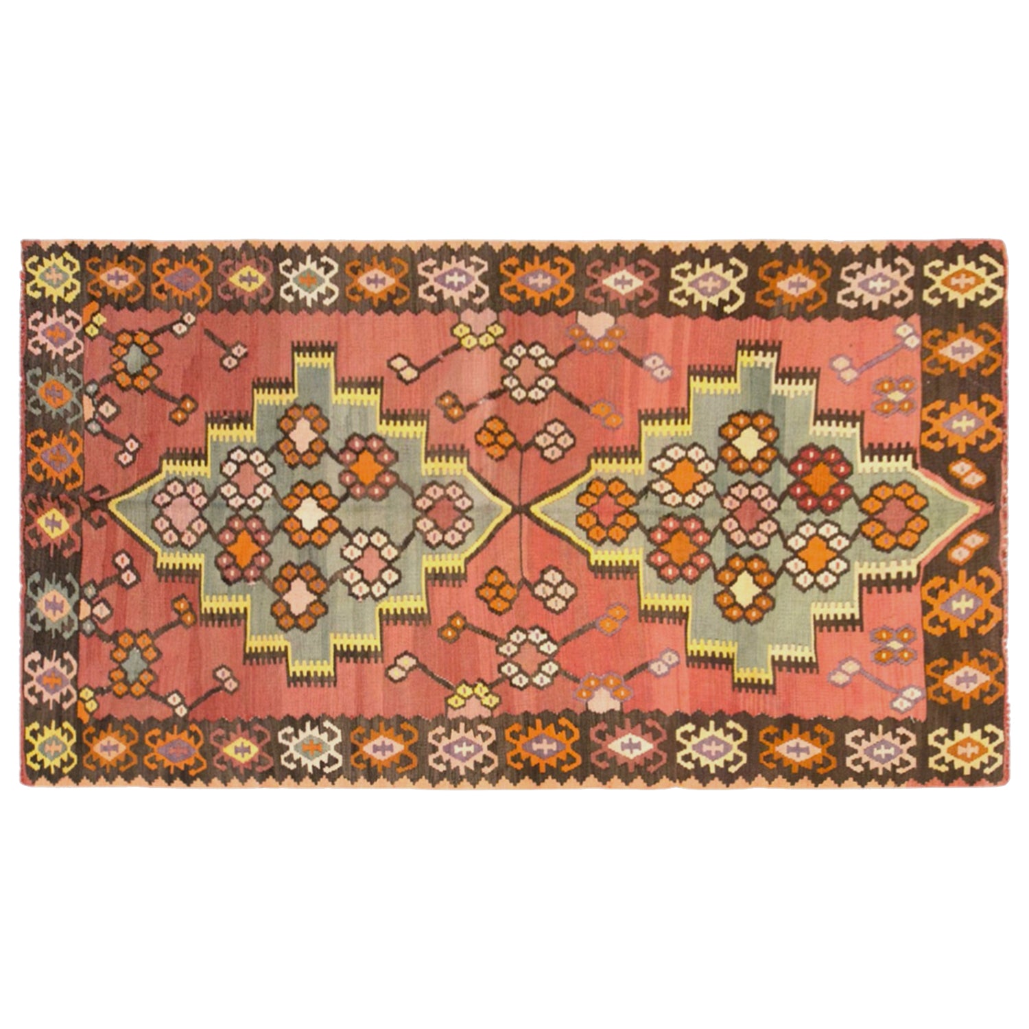 Vintage Turkish Kilim Rug, 3.9 x 8.2 ft, 120 x 250 cm, Handwoven Wool Kilim