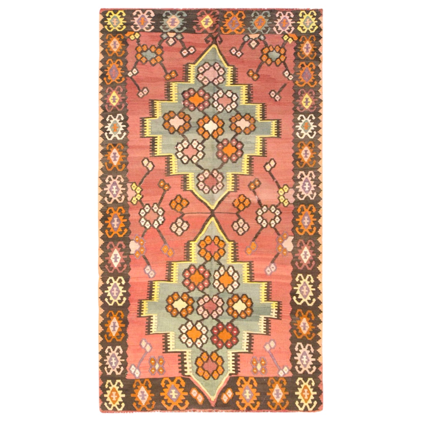 Vintage Turkish Kilim Rug, 3.9 x 8.2 ft, 120 x 250 cm, Handwoven Wool Kilim