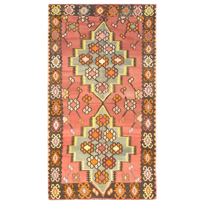 Vintage Turkish Kilim Rug, 3.9 x 8.2 ft, 120 x 250 cm, Handwoven Wool Kilim