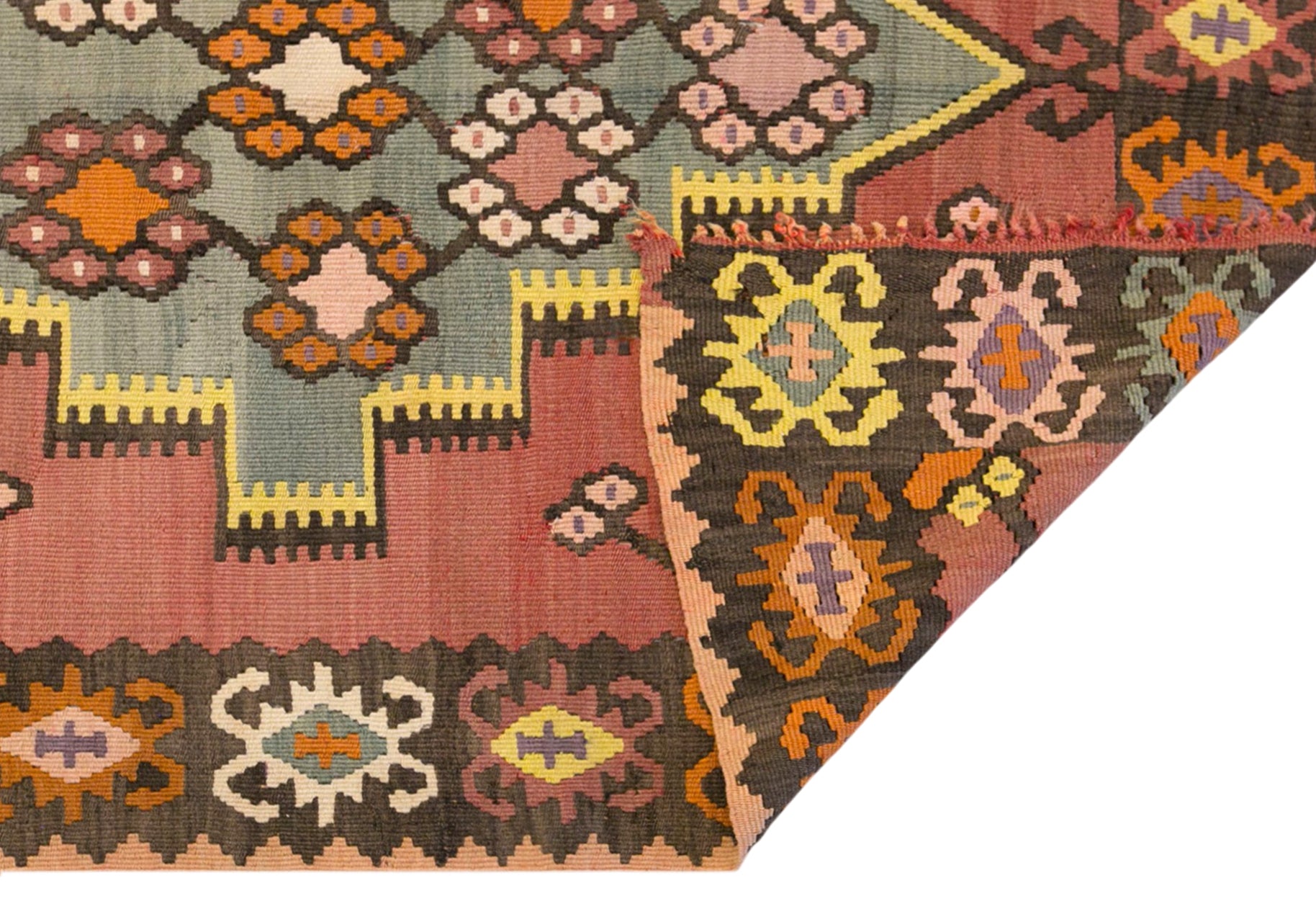 Vintage Turkish Kilim Rug, 3.9 x 8.2 ft, 120 x 250 cm, Handwoven Wool Kilim