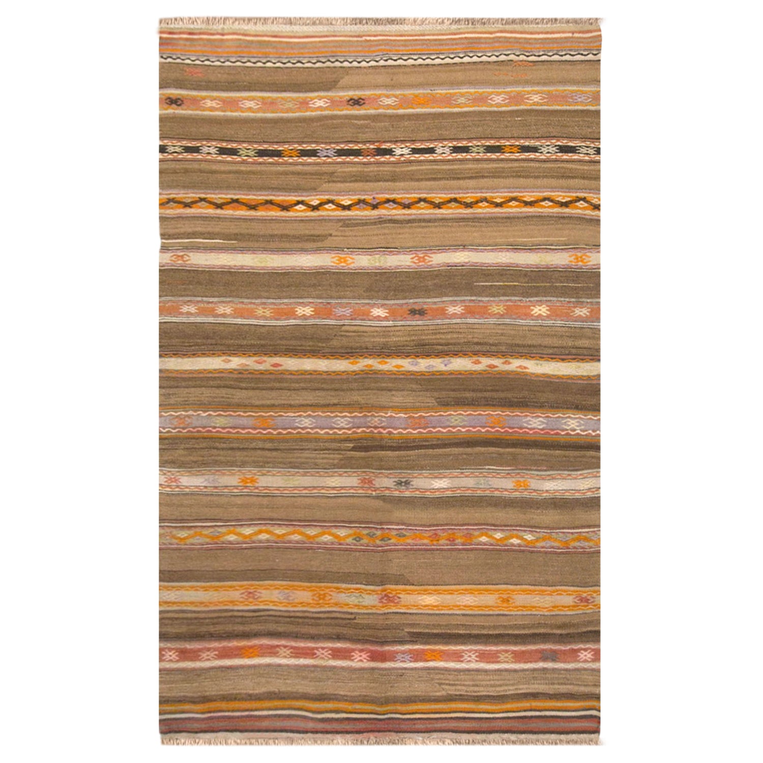 Vintage Turkish Kilim Rug, 4.0 x 7.1 ft, 122 x 215 cm, Handwoven Wool Kilim