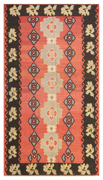 Vintage Turkish Kilim Rug, 4.1 x 7.5 ft, 126 x 230 cm, Handwoven Wool Kilim