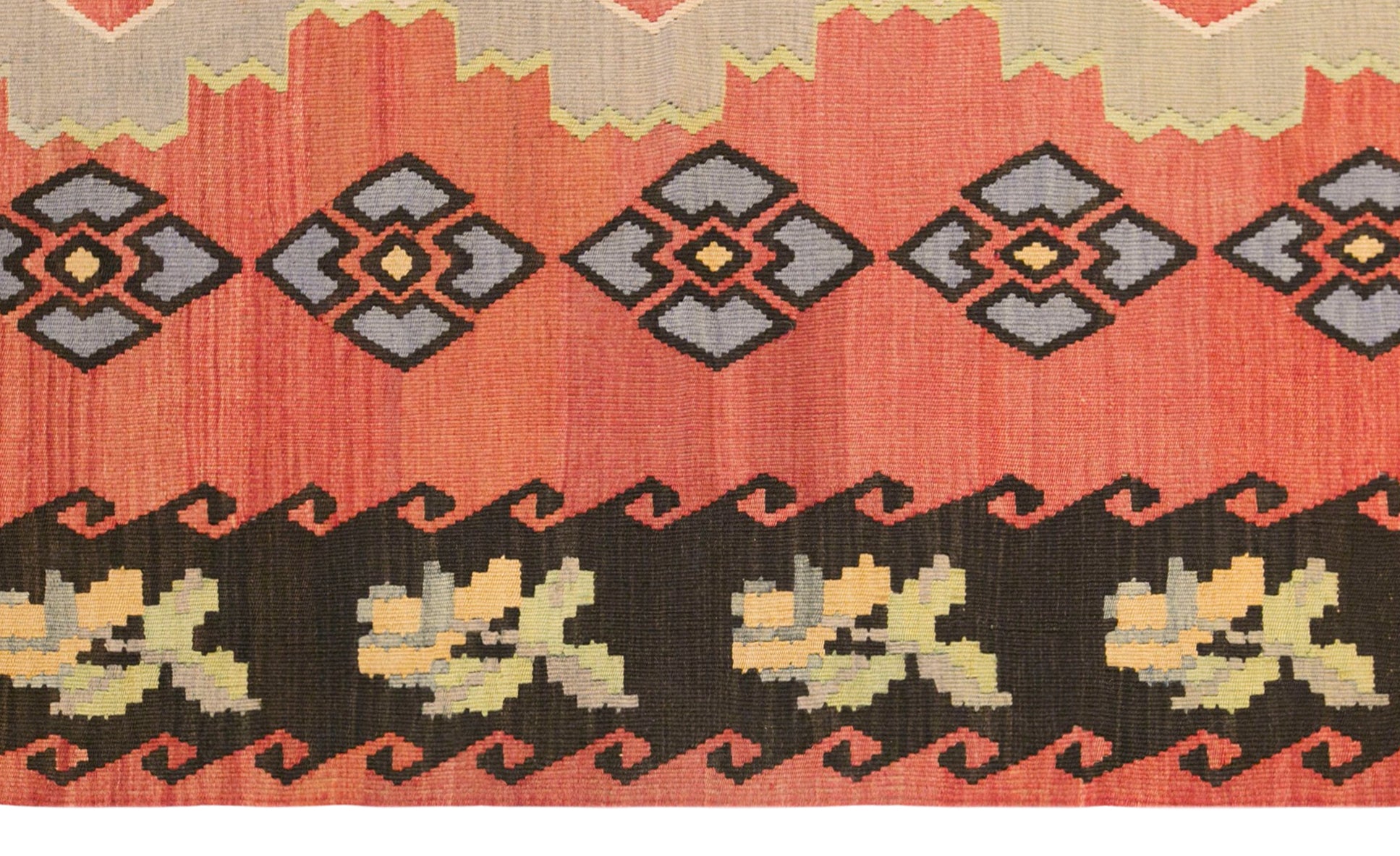 Vintage Turkish Kilim Rug, 4.1 x 7.5 ft, 126 x 230 cm, Handwoven Wool Kilim