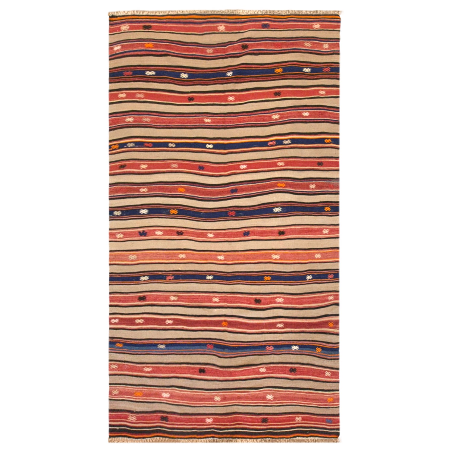 Vintage Turkish Kilim Rug, 4.2 x 8.2 ft, 127 x 250 cm, Handwoven Wool Kilim