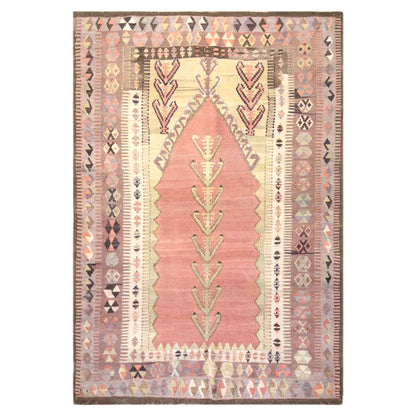 Vintage Turkish Kilim Rug, 4.3 x 5.9 ft, 130 x 180 cm, Handwoven Wool Kilim