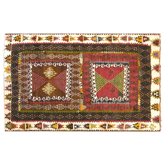 Vintage Turkish Kilim Rug, 4.3 x 6.7 ft, 130 x 205 cm, Handwoven Wool Kilim