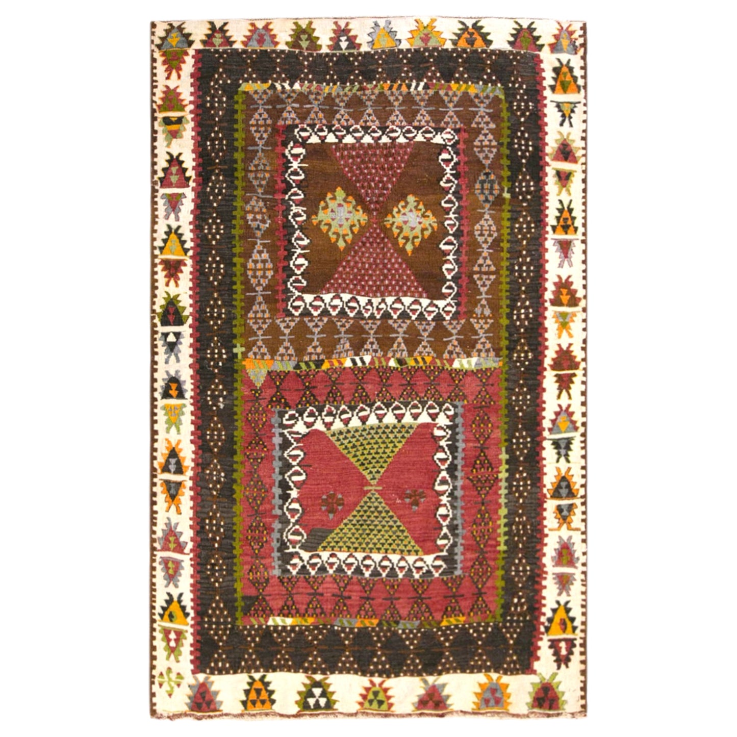 Vintage Turkish Kilim Rug, 4.3 x 6.7 ft, 130 x 205 cm, Handwoven Wool Kilim