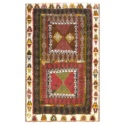 Vintage Turkish Kilim Rug, 4.3 x 6.7 ft, 130 x 205 cm, Handwoven Wool Kilim