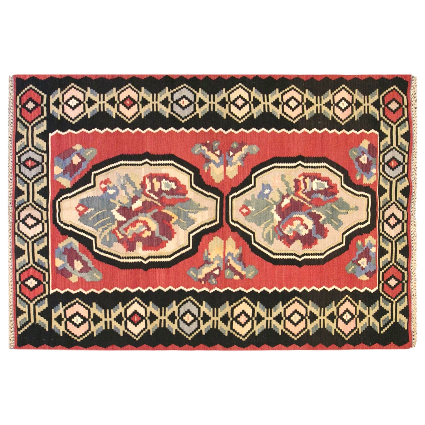 Vintage Turkish Kilim Rug, 4.3 x 7.2 ft, 130 x 220 cm, Handwoven Wool Kilim