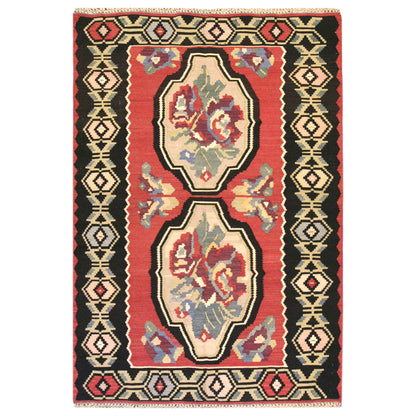 Vintage Turkish Kilim Rug, 4.3 x 7.2 ft, 130 x 220 cm, Handwoven Wool Kilim