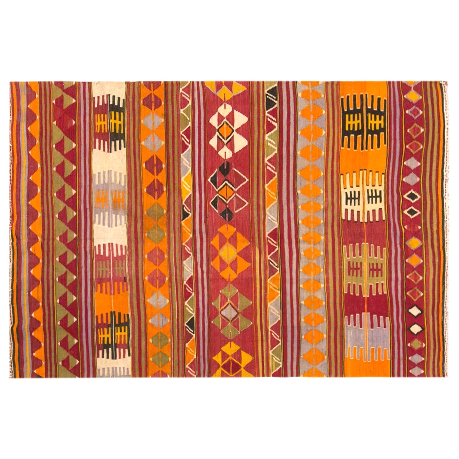 Vintage Turkish Kilim Rug, 4.4 x 6.7 ft, 135 x 205 cm, Handwoven Wool Kilim