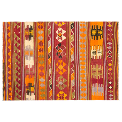 Vintage Turkish Kilim Rug, 4.4 x 6.7 ft, 135 x 205 cm, Handwoven Wool Kilim