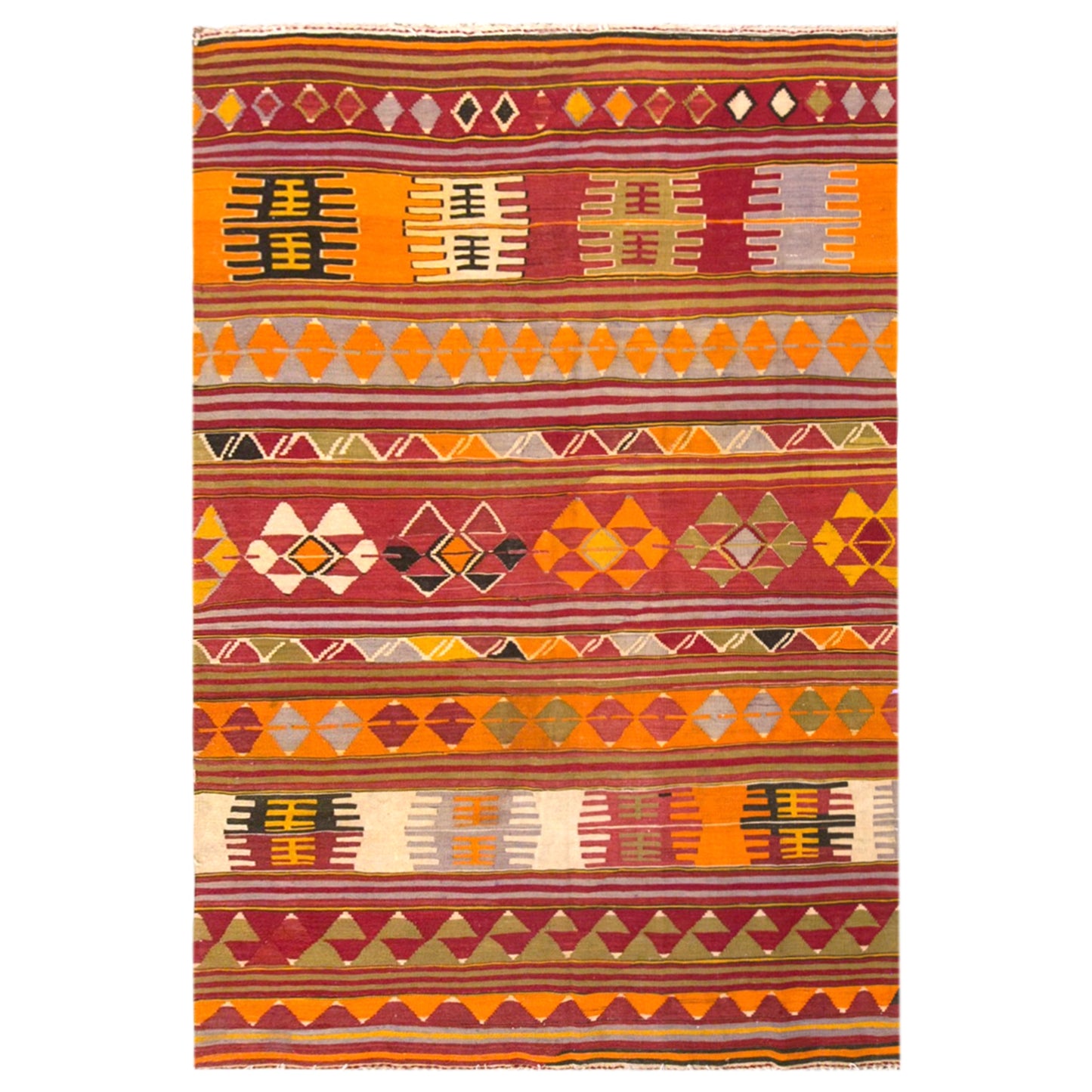 Vintage Turkish Kilim Rug, 4.4 x 6.7 ft, 135 x 205 cm, Handwoven Wool Kilim