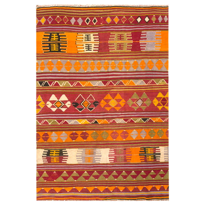 Vintage Turkish Kilim Rug, 4.4 x 6.7 ft, 135 x 205 cm, Handwoven Wool Kilim
