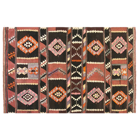 Vintage Turkish Kilim Rug, 4.6 x 7.5 ft, 140 x 230 cm, Handwoven Wool Kilim