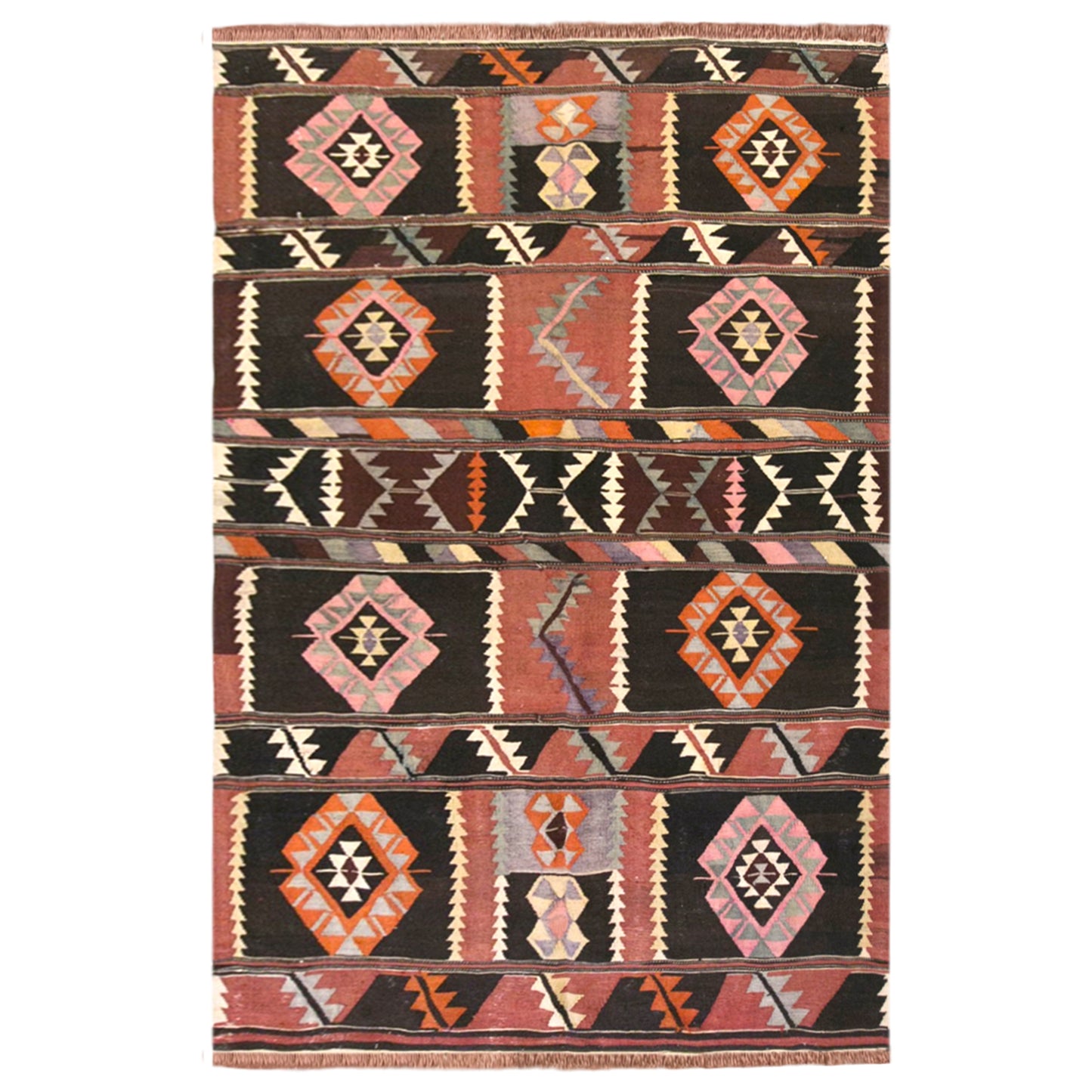 Vintage Turkish Kilim Rug, 4.6 x 7.5 ft, 140 x 230 cm, Handwoven Wool Kilim
