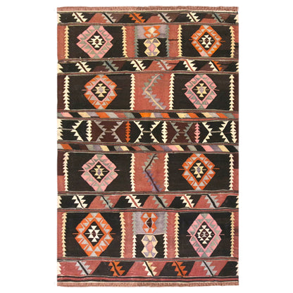 Vintage Turkish Kilim Rug, 4.6 x 7.5 ft, 140 x 230 cm, Handwoven Wool Kilim