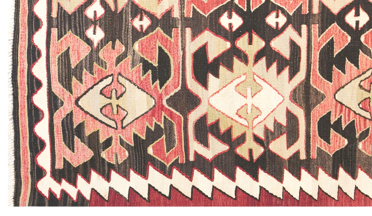 Vintage Turkish Kilim Rug, 4.7 x 11.0 ft, 143 x 335 cm, Handwoven Wool Kilim