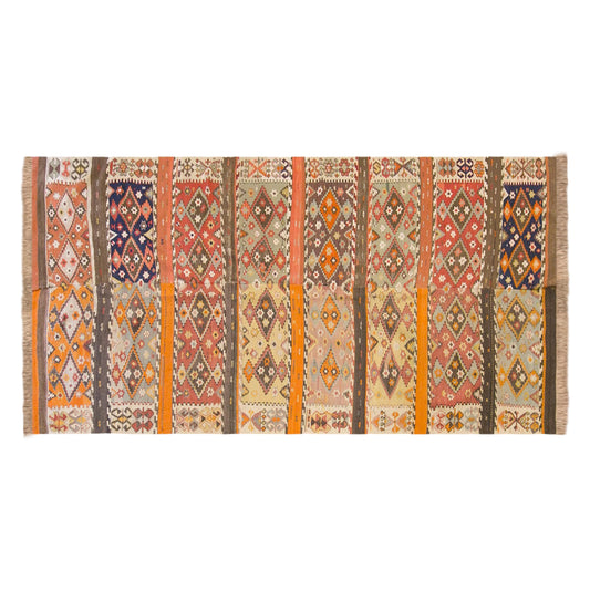 Vintage Turkish Kilim Rug, 4.7 x 12.8 ft, 142 x 390 cm, Handwoven Wool Kilim