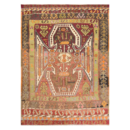 Vintage Turkish Kilim Rug, 4.7 x 6.7 ft, 142 x 205 cm, Handwoven Wool Kilim