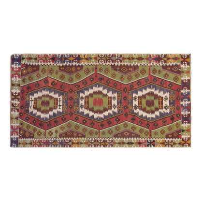 Vintage Turkish Kilim Rug, 4.8 x 10.5 ft, 147 x 320 cm, Handwoven Wool Kilim