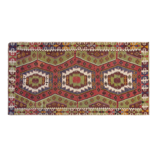 Vintage Turkish Kilim Rug, 4.8 x 10.5 ft, 147 x 320 cm, Handwoven Wool Kilim