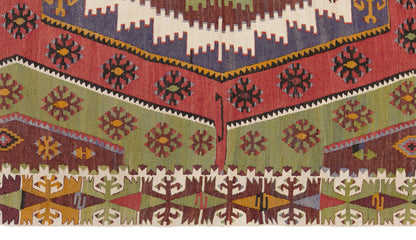 Vintage Turkish Kilim Rug, 4.8 x 10.5 ft, 147 x 320 cm, Handwoven Wool Kilim