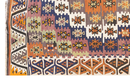 Vintage Turkish Kilim Rug, 4.9 x 12.5 ft, 150 x 380 cm, Handwoven Wool Kilim