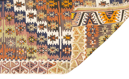 Vintage Turkish Kilim Rug, 4.9 x 12.5 ft, 150 x 380 cm, Handwoven Wool Kilim