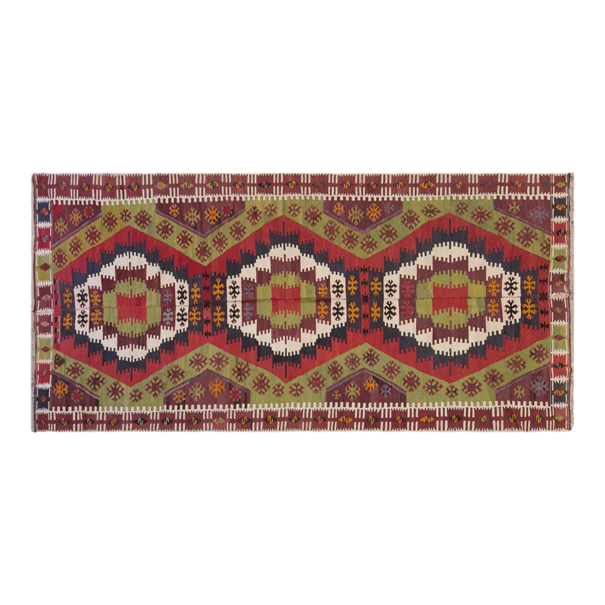 Vintage Turkish Kilim Rug, 4.9 x 13.9 ft, 150 x 425 cm, Handwoven Wool Kilim