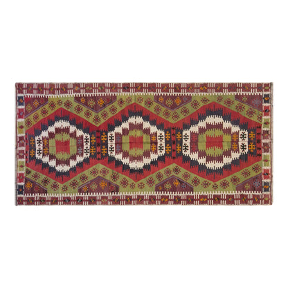 Vintage Turkish Kilim Rug, 4.9 x 13.9 ft, 150 x 425 cm, Handwoven Wool Kilim
