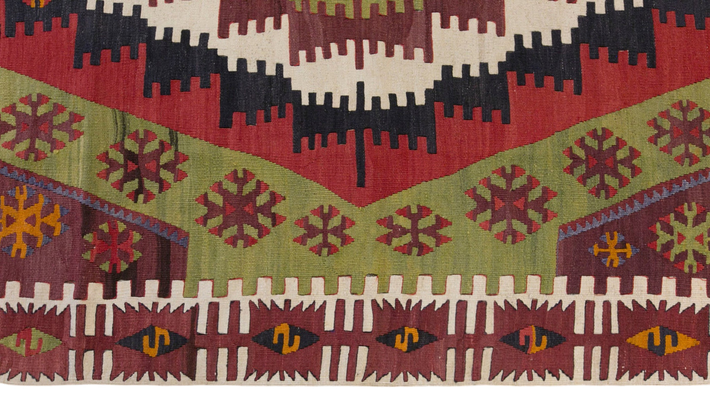 Vintage Turkish Kilim Rug, 4.9 x 13.9 ft, 150 x 425 cm, Handwoven Wool Kilim