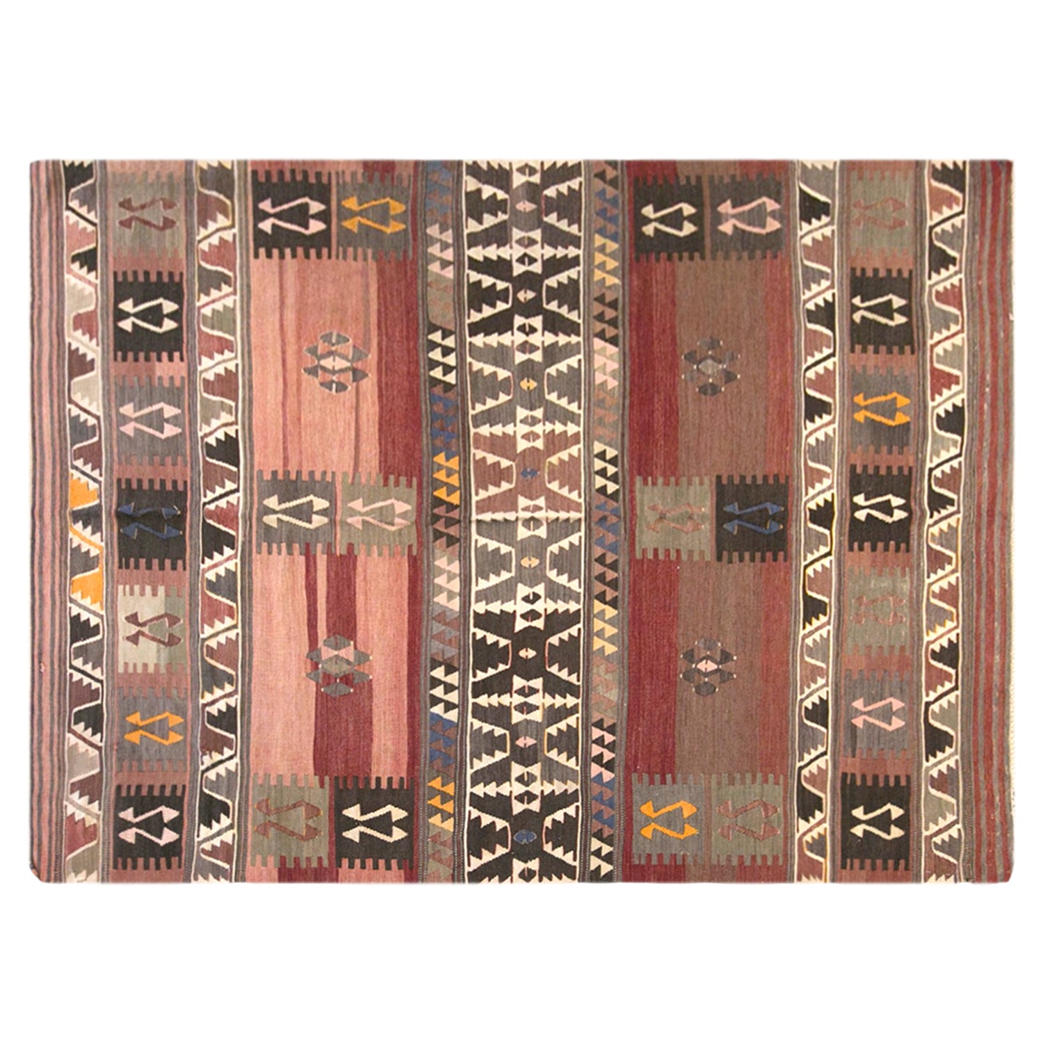Vintage Turkish Kilim Rug, 4.9 x 6.8 ft, 150 x 208 cm, Handwoven Wool Kilim